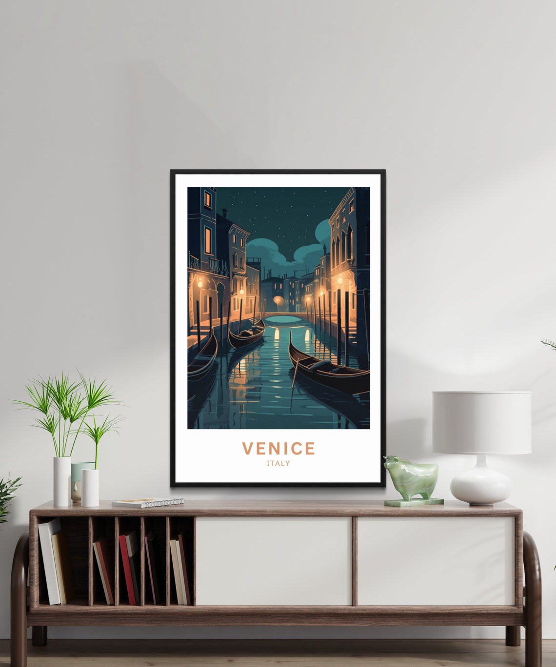 Venice Italy Night Gondola Canal Moonlit Streets Travel Poster - Image 4
