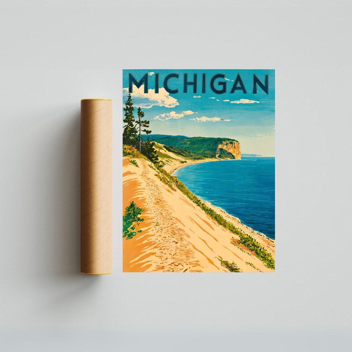 Michigan Vintage Dunes Shoreline Lake Travel Poster Retro Style - Image 2