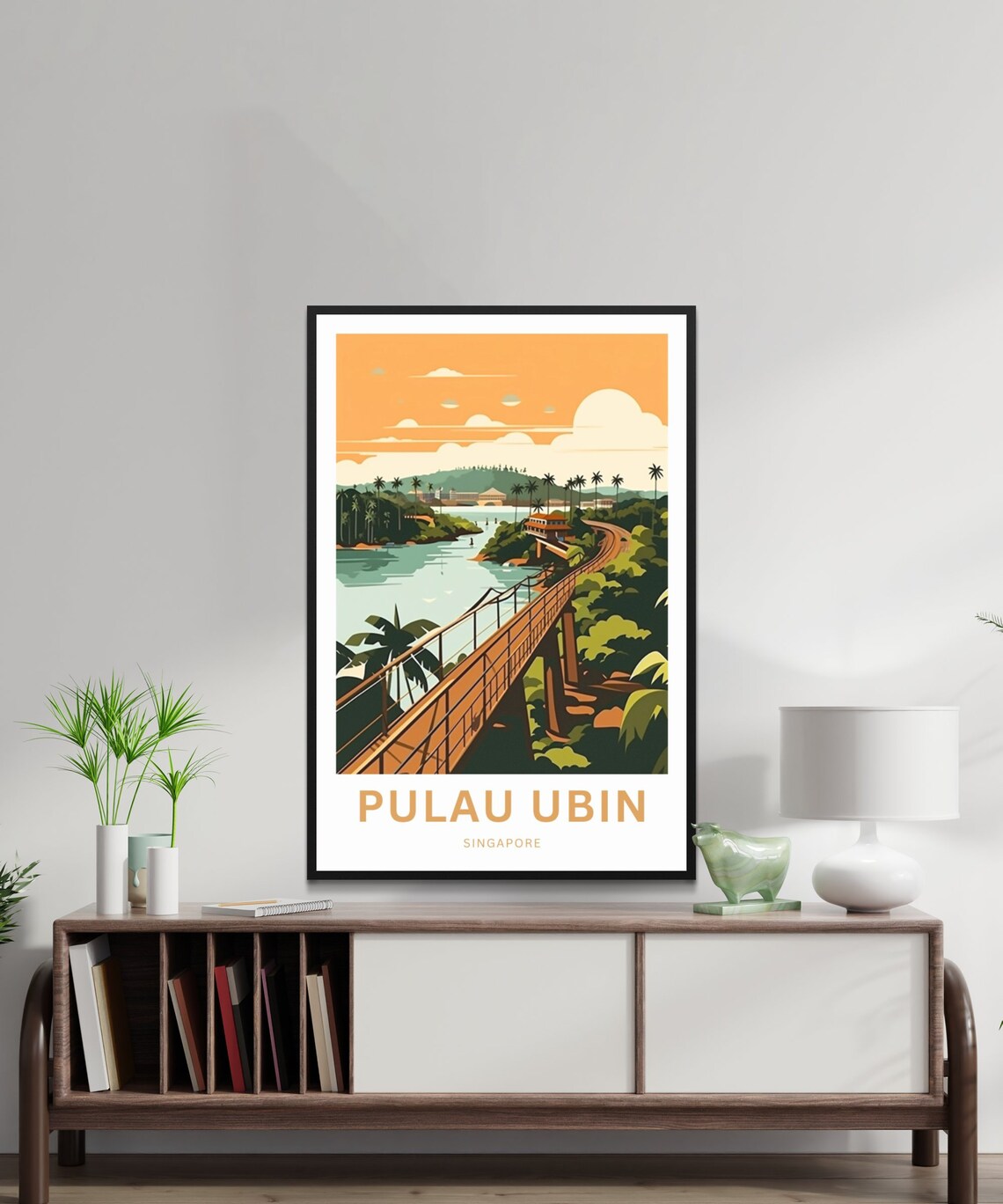 Pulau Ubin Singapore Sunset Boardwalk Palm Trees Island Travel Poster - Image 2