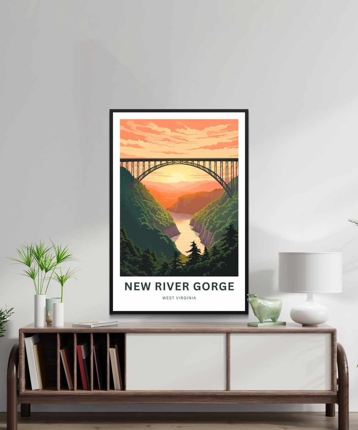 Personalized New River Gorge WV Iconic Bridge Sunset Travel Poster - Image 2