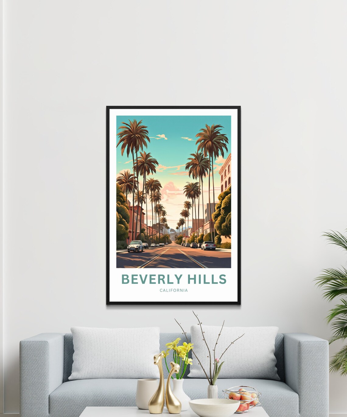 Personalized Beverly Hills California Palm Street Sunset Travel Poster - Image 3