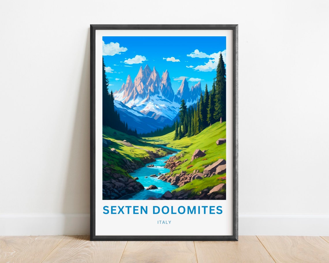 Sexten Dolomites Italy Mountain Stream Valley Pine Forest Poster