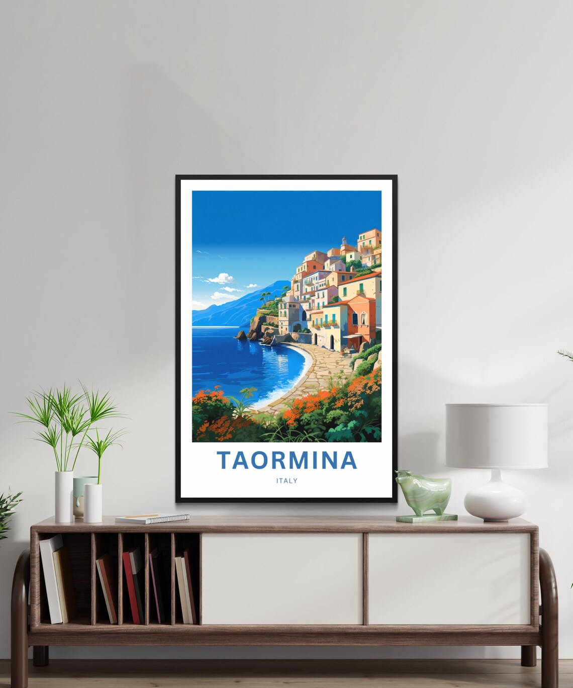 Personalized Taormina Italy Seaside Cove Illustrated Travel Poster - Image 2