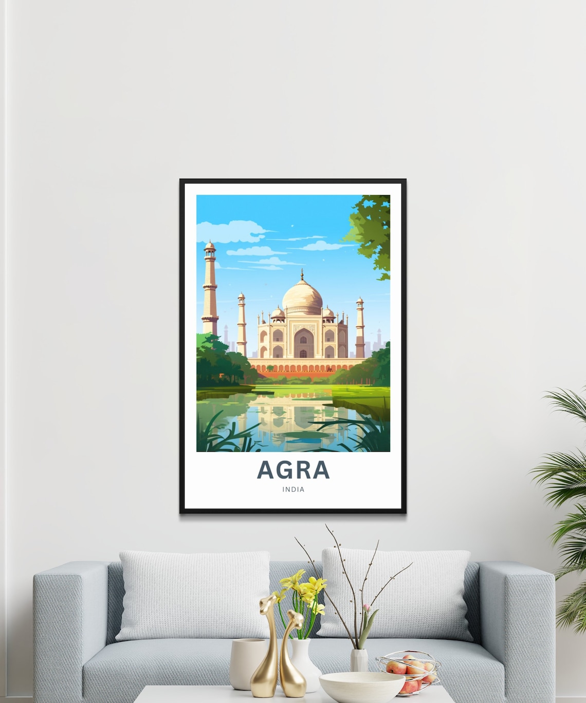 Taj Mahal Agra India Riverside Gardens Retro Style Travel Poster - Image 3