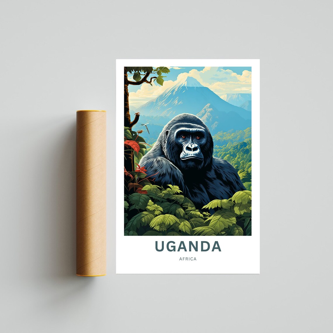Personalized Uganda Africa Travel Poster Mountain Gorilla Jungle Art - Image 4