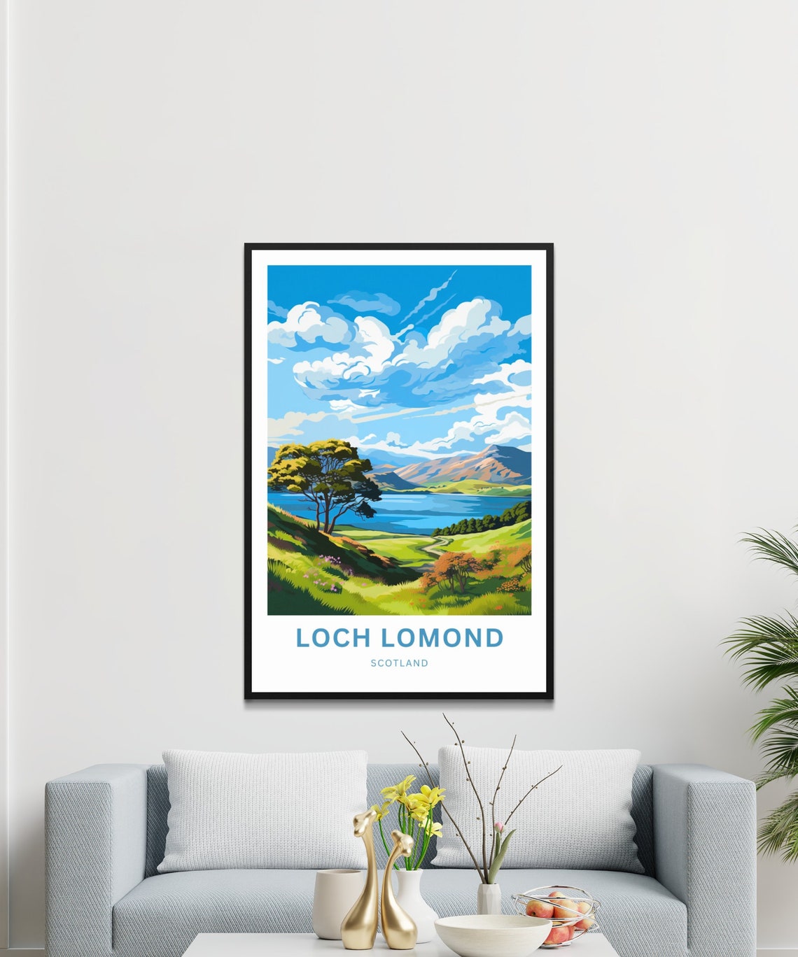 Loch Lomond Scotland Tree on Green Hill Over Blue Loch Poster - Image 2