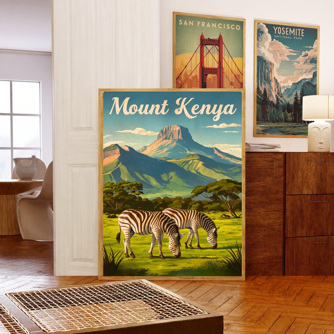Mount Kenya Africa Safari Zebras Mountain Savannah Travel Poster - Image 5