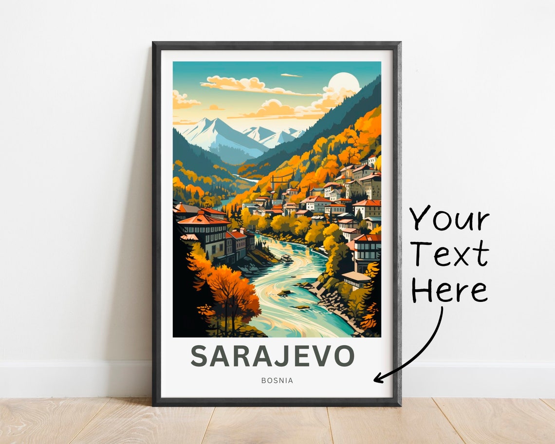 Sarajevo Bosnia Autumn Riverside Town Mountains Personalized Poster