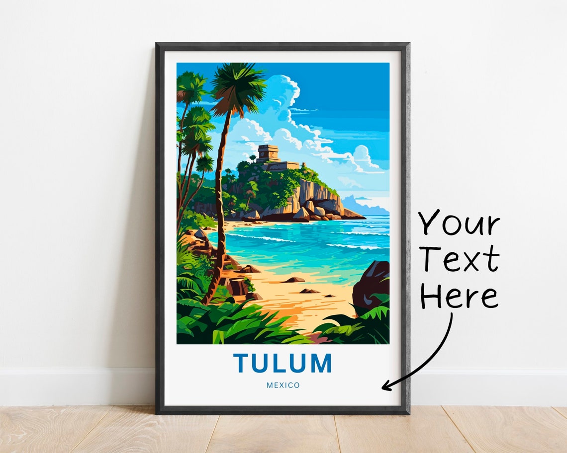 Tulum Mayan Cliff Ruins Caribbean Beach Mexico Custom Travel Poster