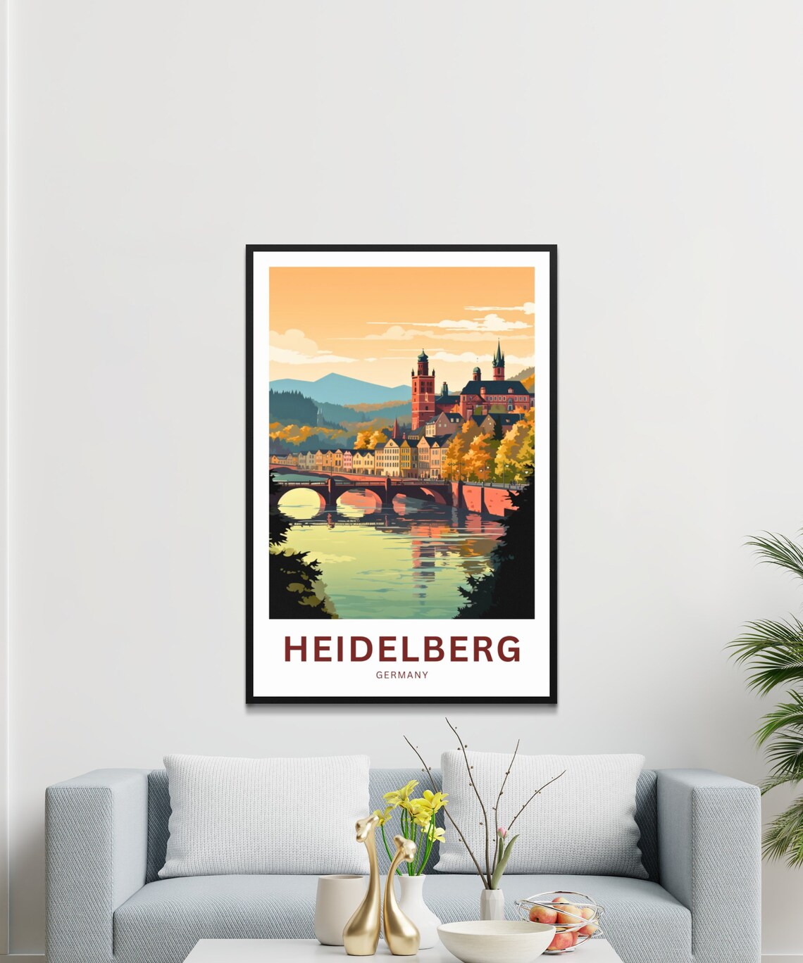 Heidelberg Germany Sunset River Vintage Travel Poster Old Bridge Gift - Image 3
