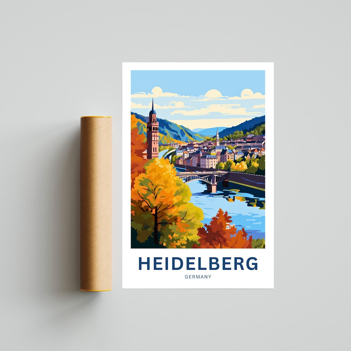 Heidelberg Germany Autumn Bridge Vintage Travel Poster River Gift - Image 4