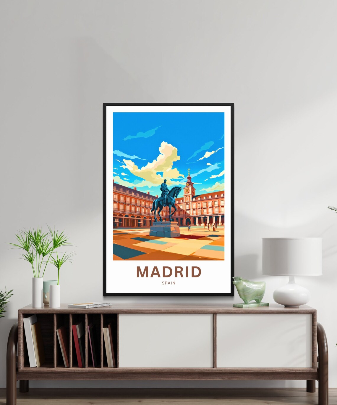 Madrid Spain Historic Plaza Mayor Equestrian Statue Art Poster - Image 2