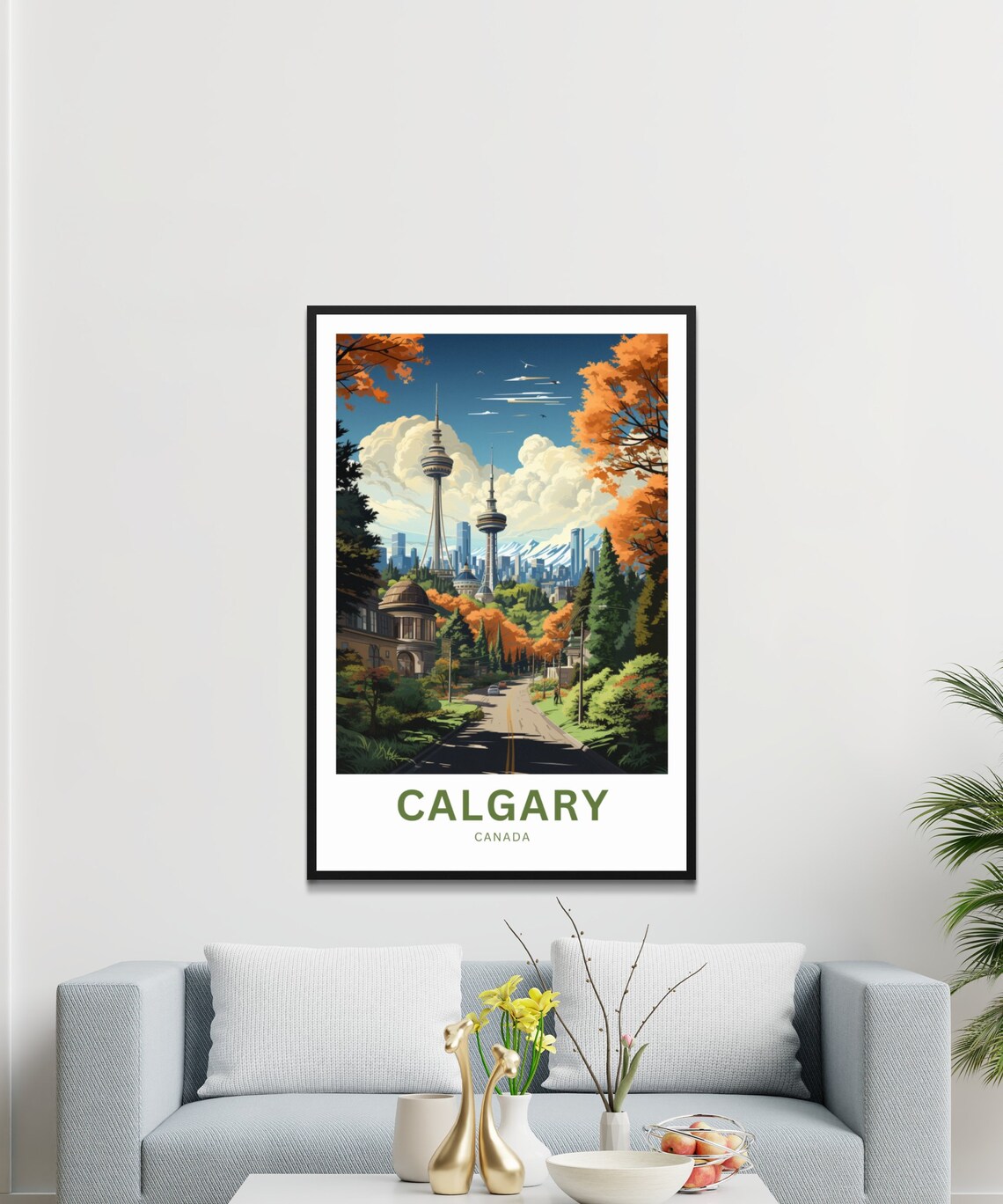 Calgary Canada Skyline Tower Autumn Trees Street Travel Poster - Image 3