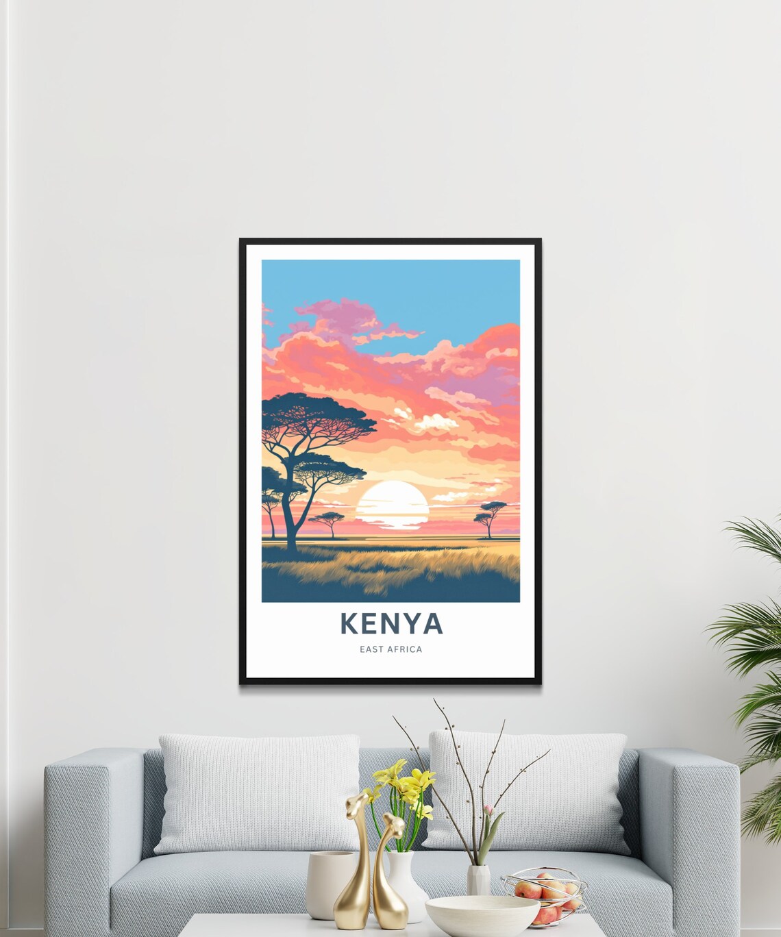Kenya East Africa Golden Plains Acacia Sunset Vintage Travel Poster - Image 3