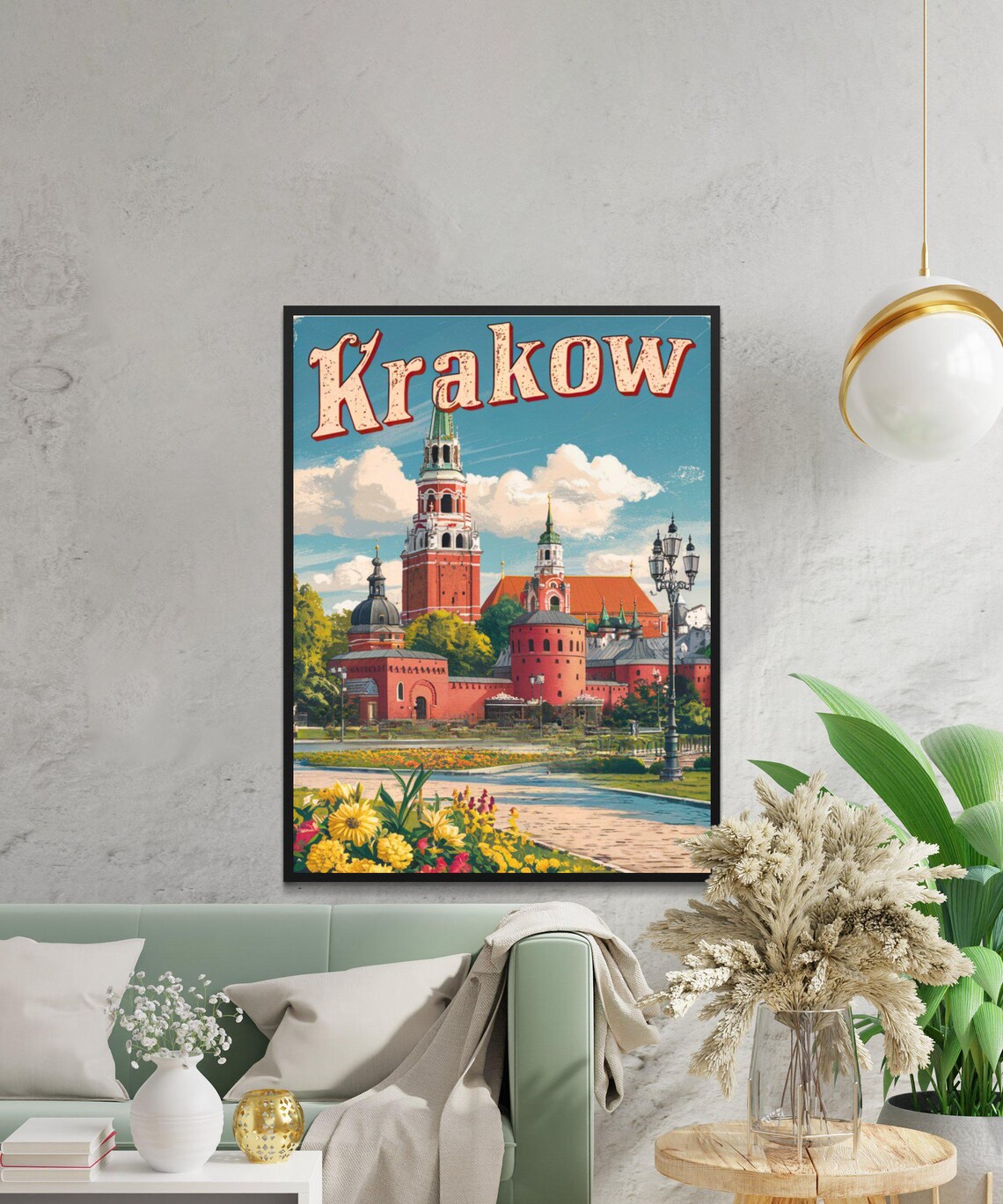 Krakow Poland Travel Poster Red Brick Castle Towers Vintage Style Art - Image 3