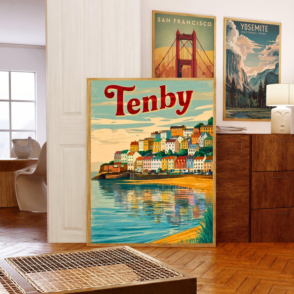Tenby Wales Hillside Cottages Golden Beach Vintage Travel Poster - Image 5
