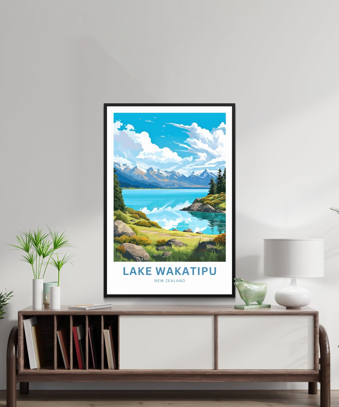 Lake Wakatipu New Zealand Mountain Reflection Landscape Poster - Image 3