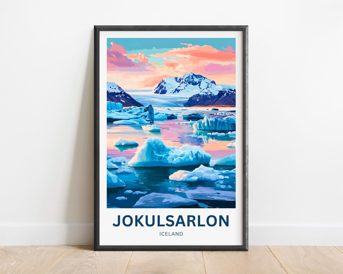 Jokulsarlon Travel Poster, Iceland Wall Art
