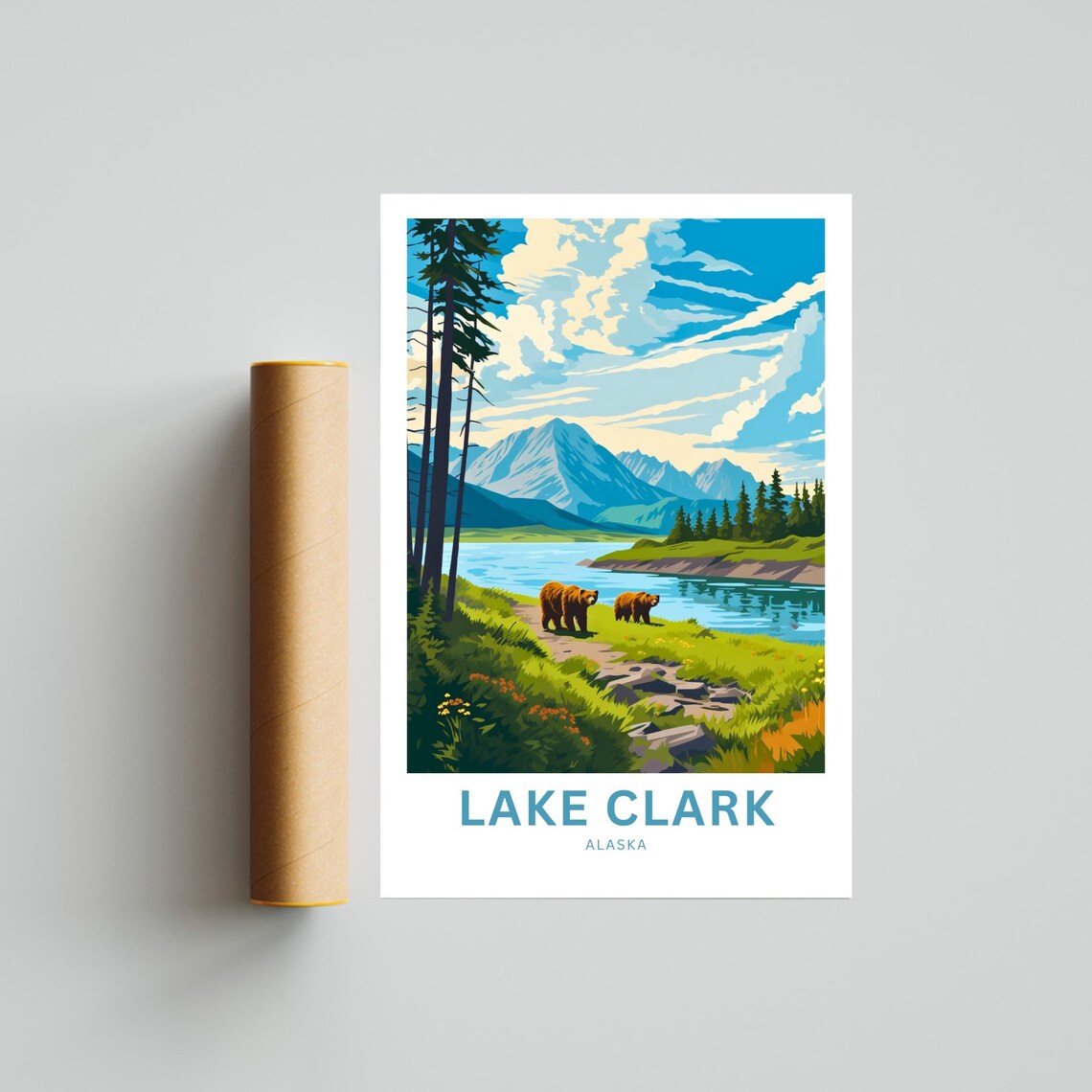 Lake Clark Alaska Brown Bears River Valley Wildlife Travel Poster - Image 4