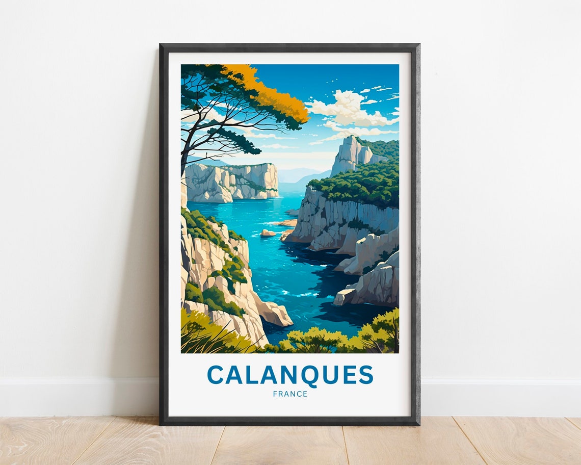 Calanques France Pine Tree Coastal Cliffs Ocean View Travel Poster