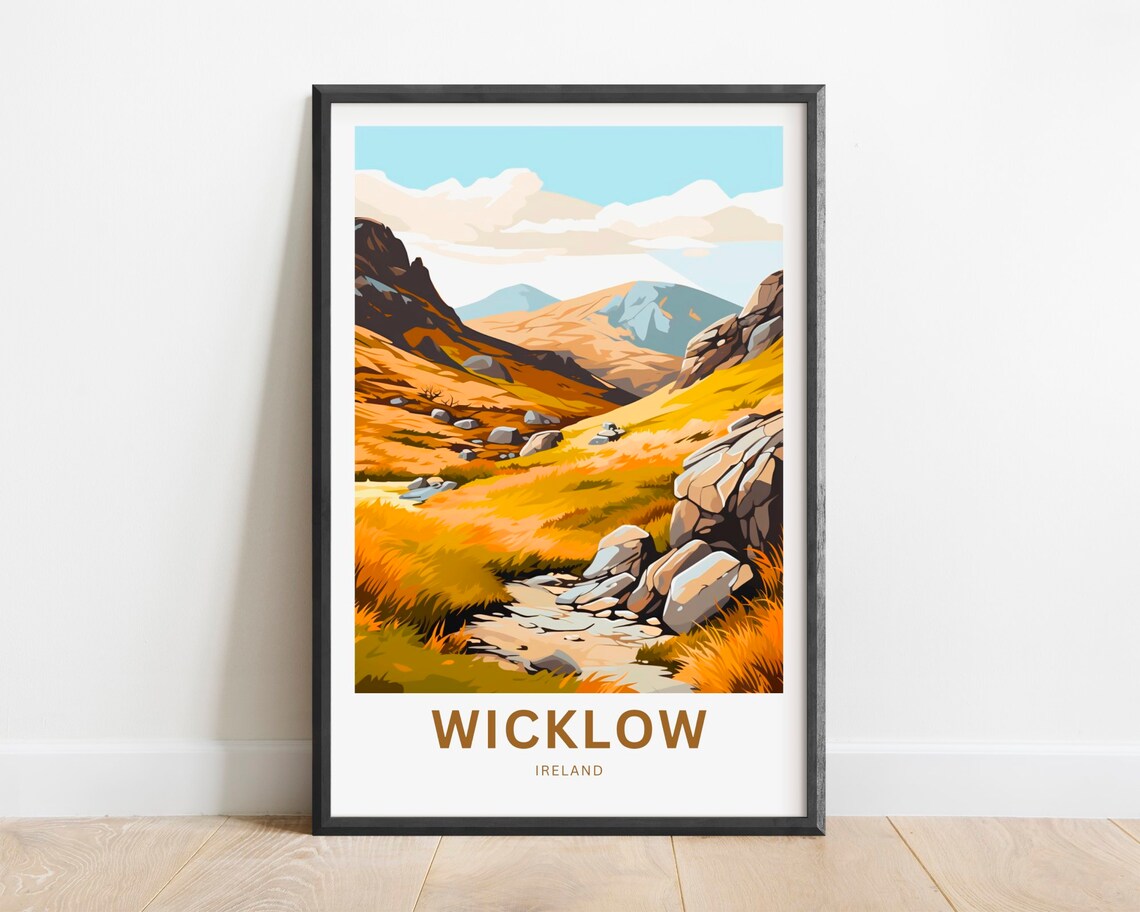 Wicklow Ireland Golden Autumn Valley Hills Vintage Travel Poster