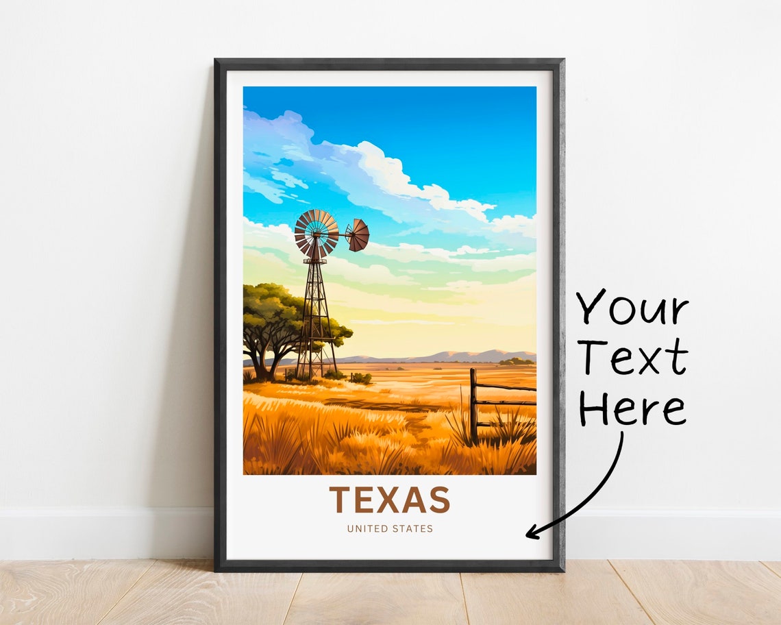 Texas Windmill Ranch Prairie Scene Personalized Custom Text Poster