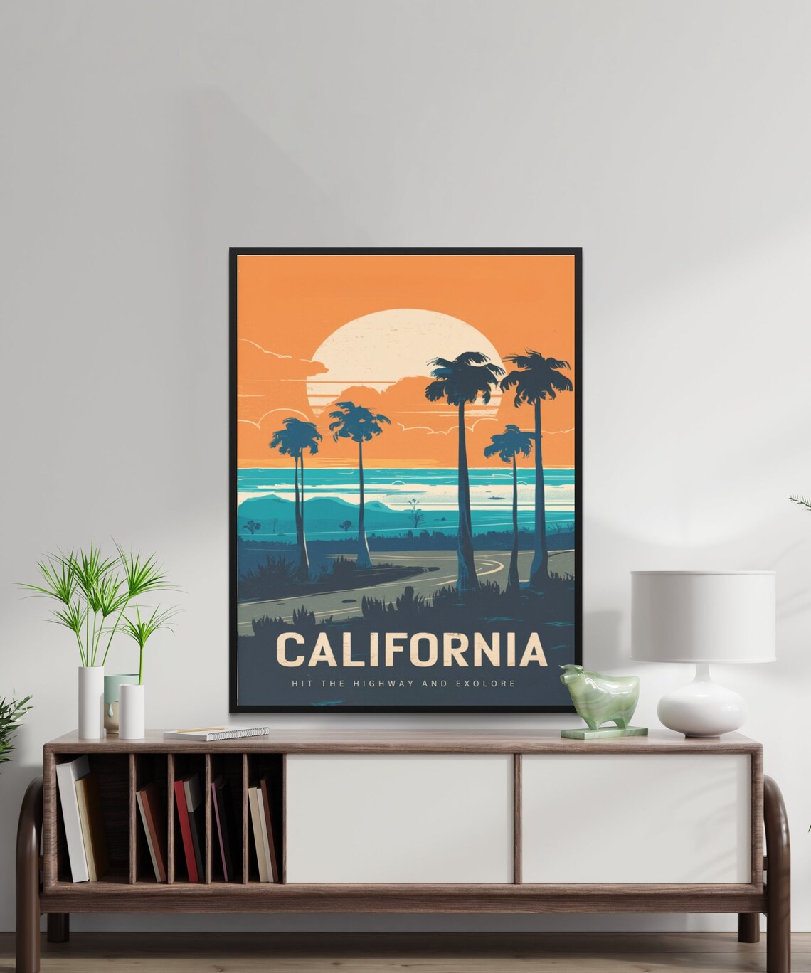 California Retro Travel Poster Highway Palms Sunset Coast Vintage Art - Image 2
