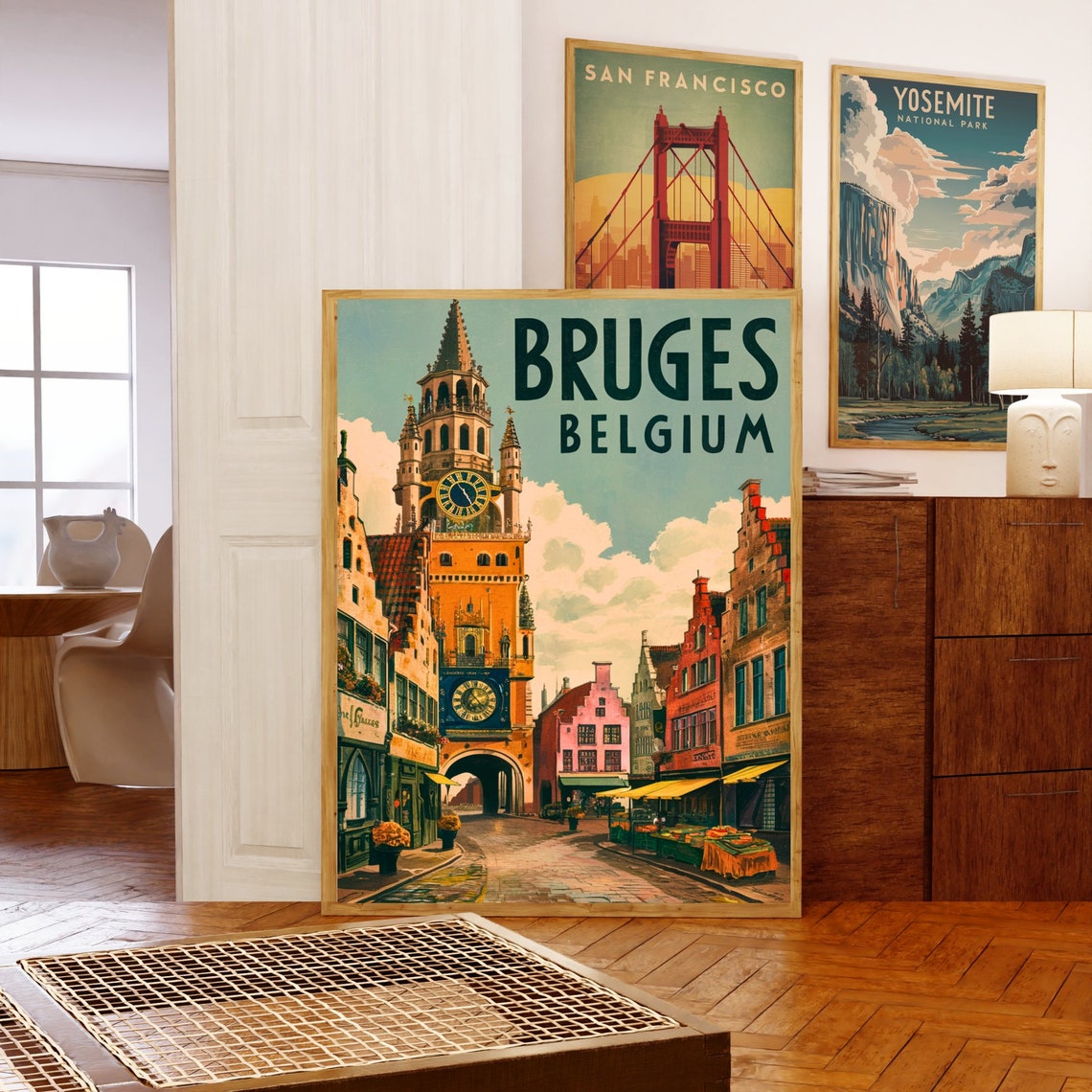 Bruges Belgium Belfry Clock Tower Market Square Vintage Poster - Image 5