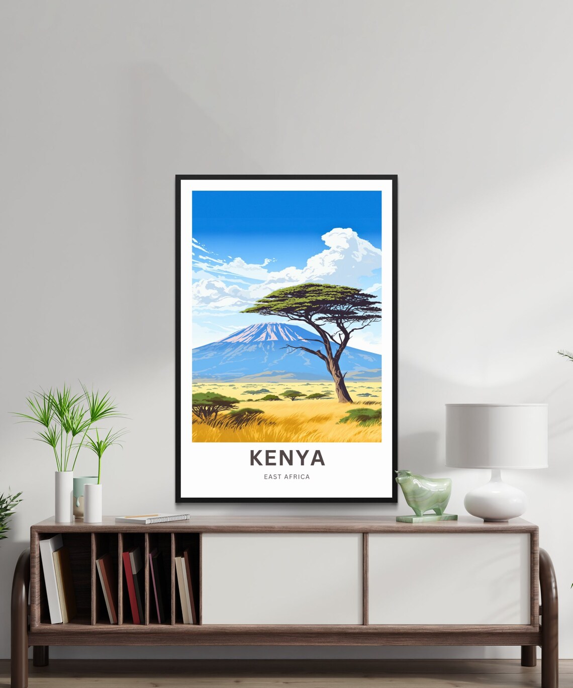 Kenya East Africa Lone Acacia Tree Snowy Peak Savanna Poster - Image 2