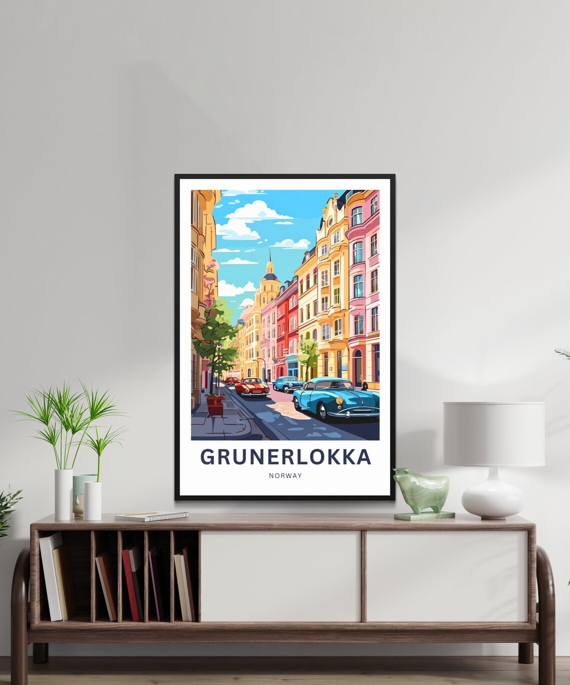 Grunerlokka Norway Pastel Pink Street Classic Cars Personalized Poster - Image 2
