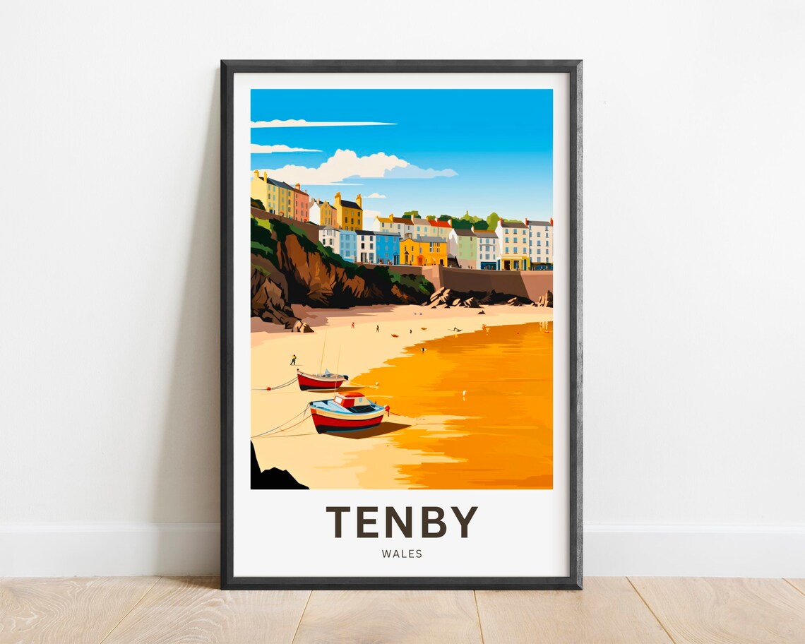 Tenby Wales Golden Beach Fishing Boats Vintage Travel Poster Gift