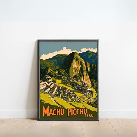 Machu Picchu Vintage Travel Poster Machu Picchu Print Peru Wall Art Framed Gift Peru Present