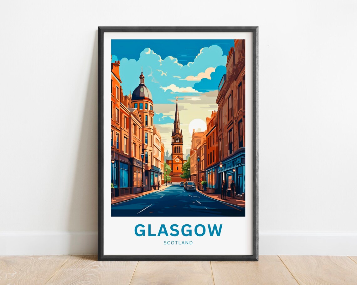 Glasgow Scotland Victorian Street Church Spire Dome Building Poster
