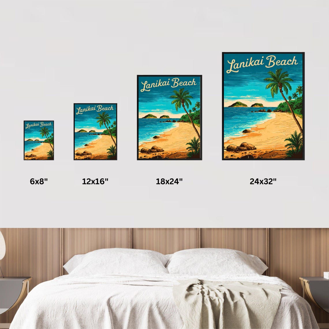Lanikai Beach Hawaii Palm Tree Offshore Islands Vintage Poster - Image 3