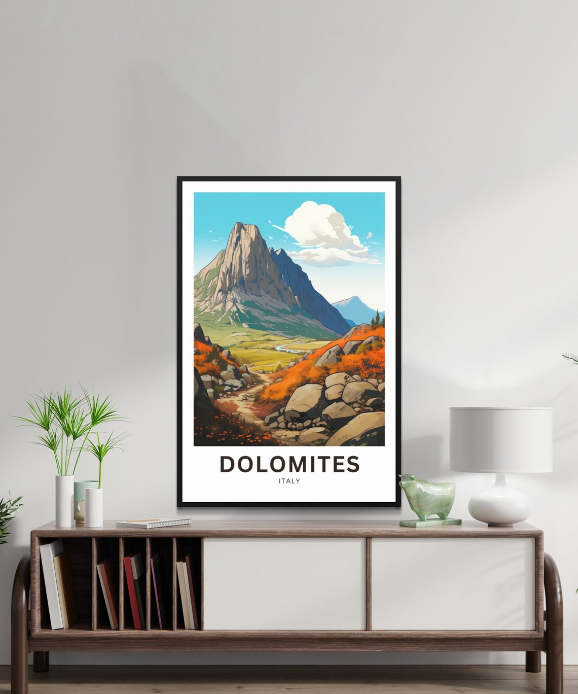 Dolomites Italy Alpine Peak Mountain Valley Scene Travel Poster - Image 2