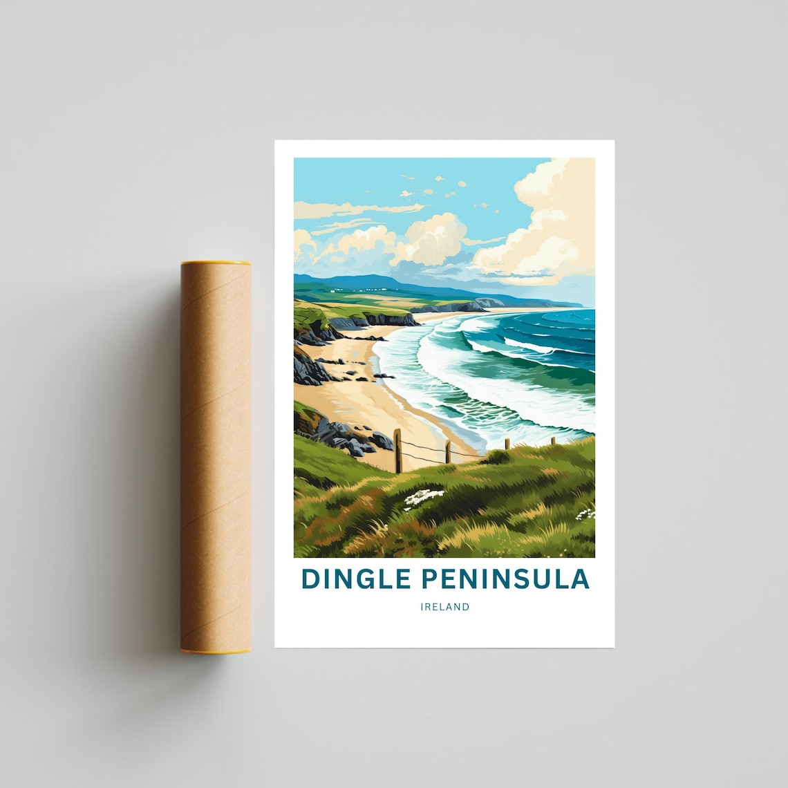 Dingle Peninsula Ireland Rocky Cove Beach Meadow Dunes Travel Poster - Image 4