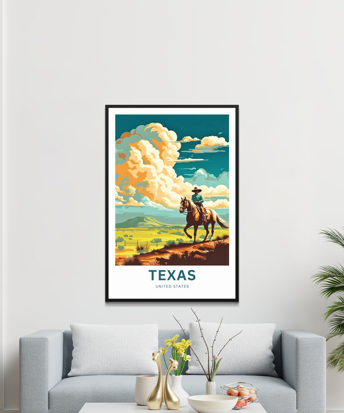 Texas Cowboy Riding Toward Mesa Horizon Custom Text Travel Poster - Image 3