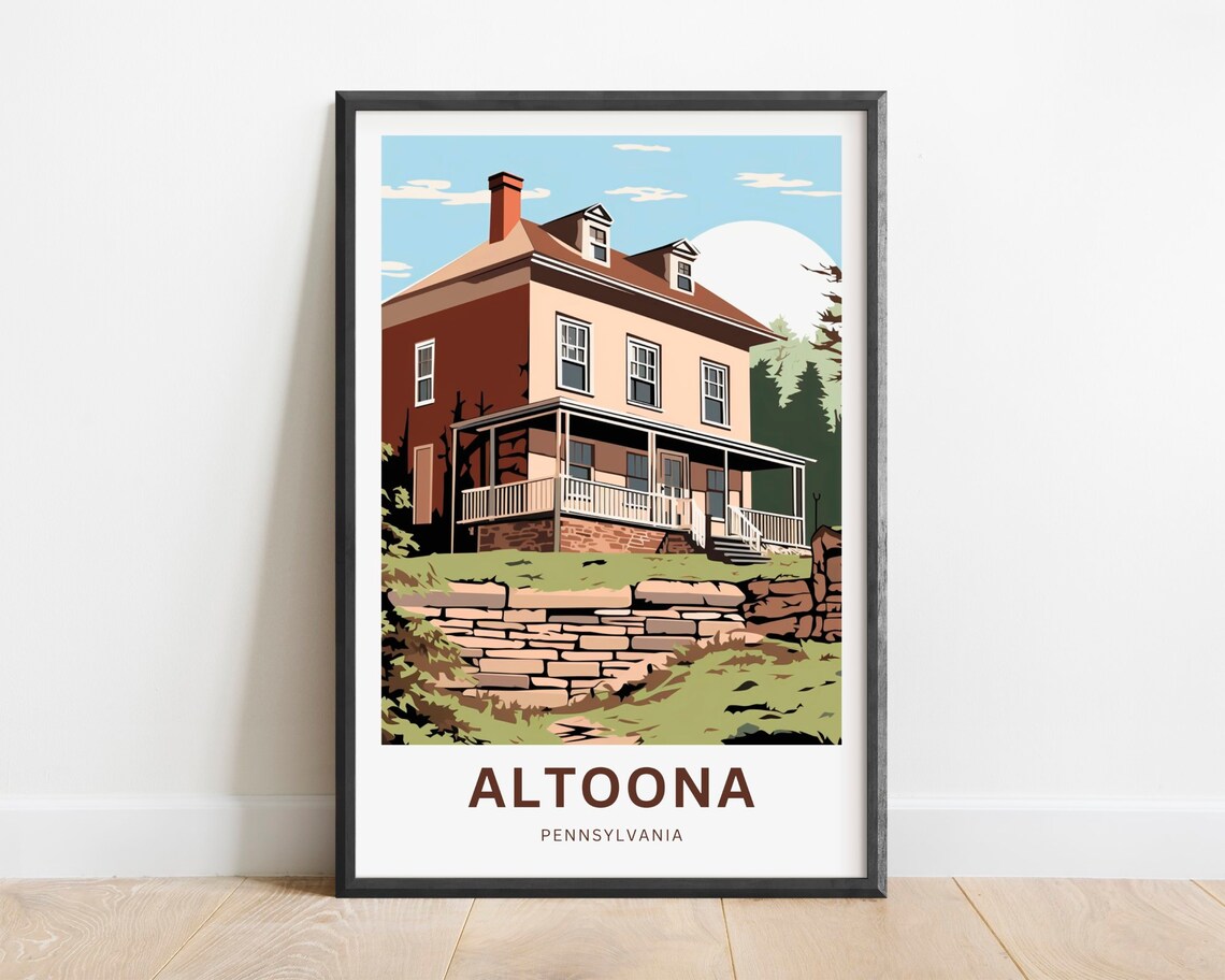Altoona Pennsylvania Charming Historic House Vintage Travel Poster