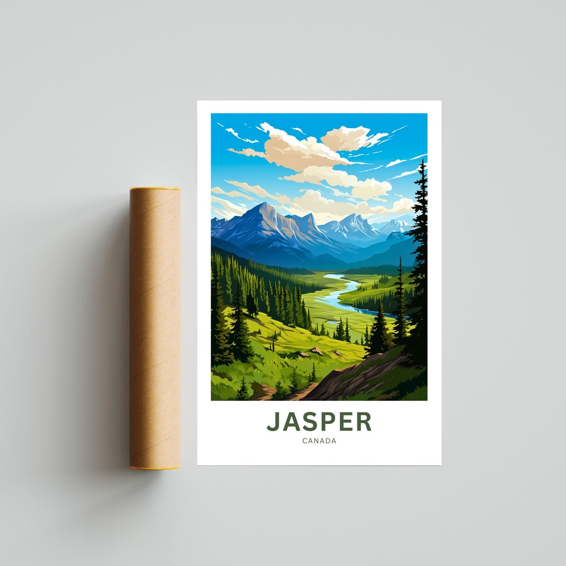 Jasper Canada Mountain Valley Winding River Pine Scene Poster - Image 4