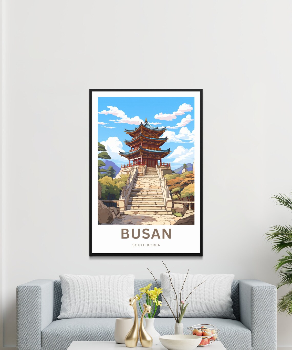 Busan South Korea Wooden Pavilion Stone Staircase Temple Travel Poster - Image 3