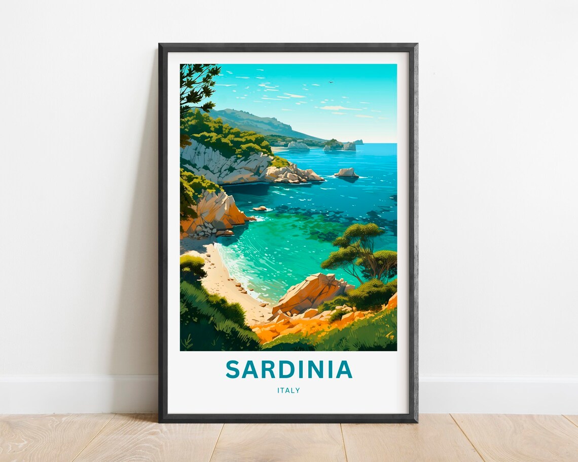 Sardinia Travel Poster, Italy Mediterranean Island