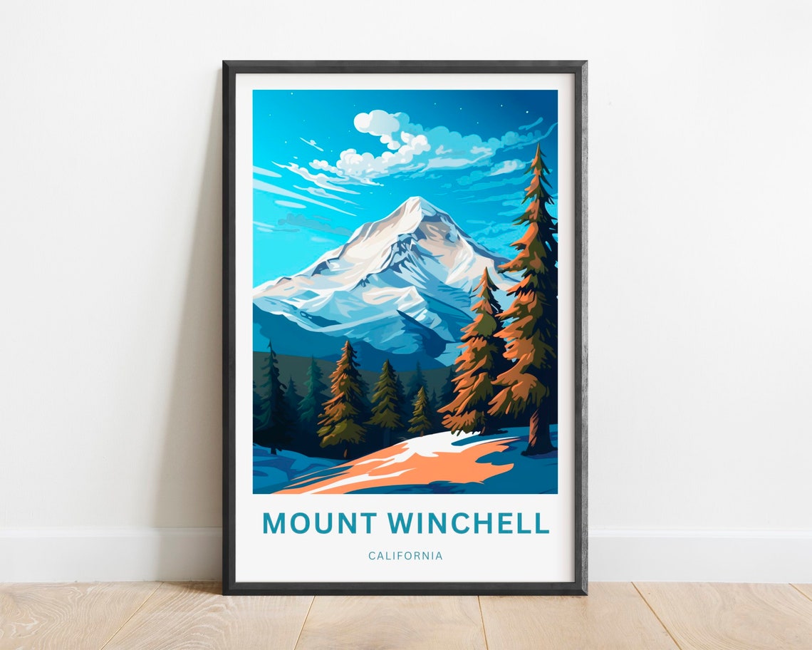 Mount Winchell California Snow Peak Starry Sky Pines Travel Poster