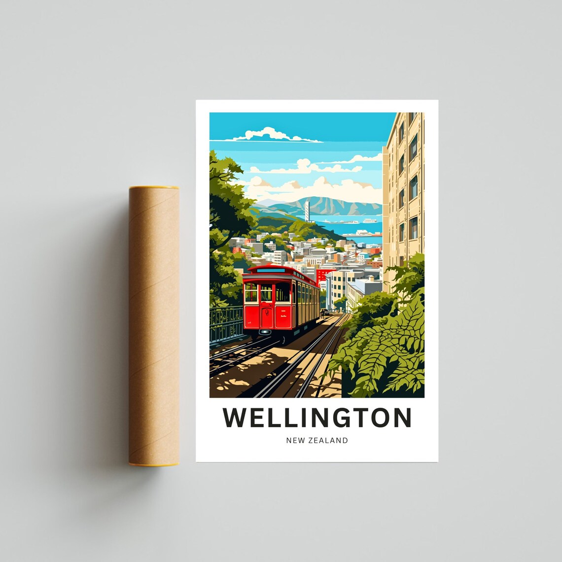 Wellington Cable Car Harbor View Custom New Zealand Travel Poster - Image 4