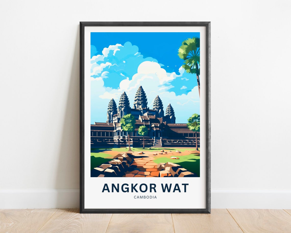 Angkor Wat Cambodia Ancient Temple Ruins Sunset Travel Poster