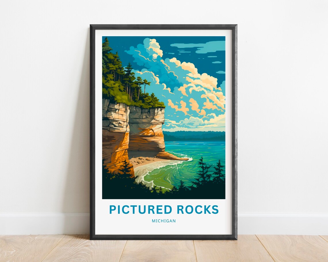 Pictured Rocks Travel Poster, Michigan Landscape