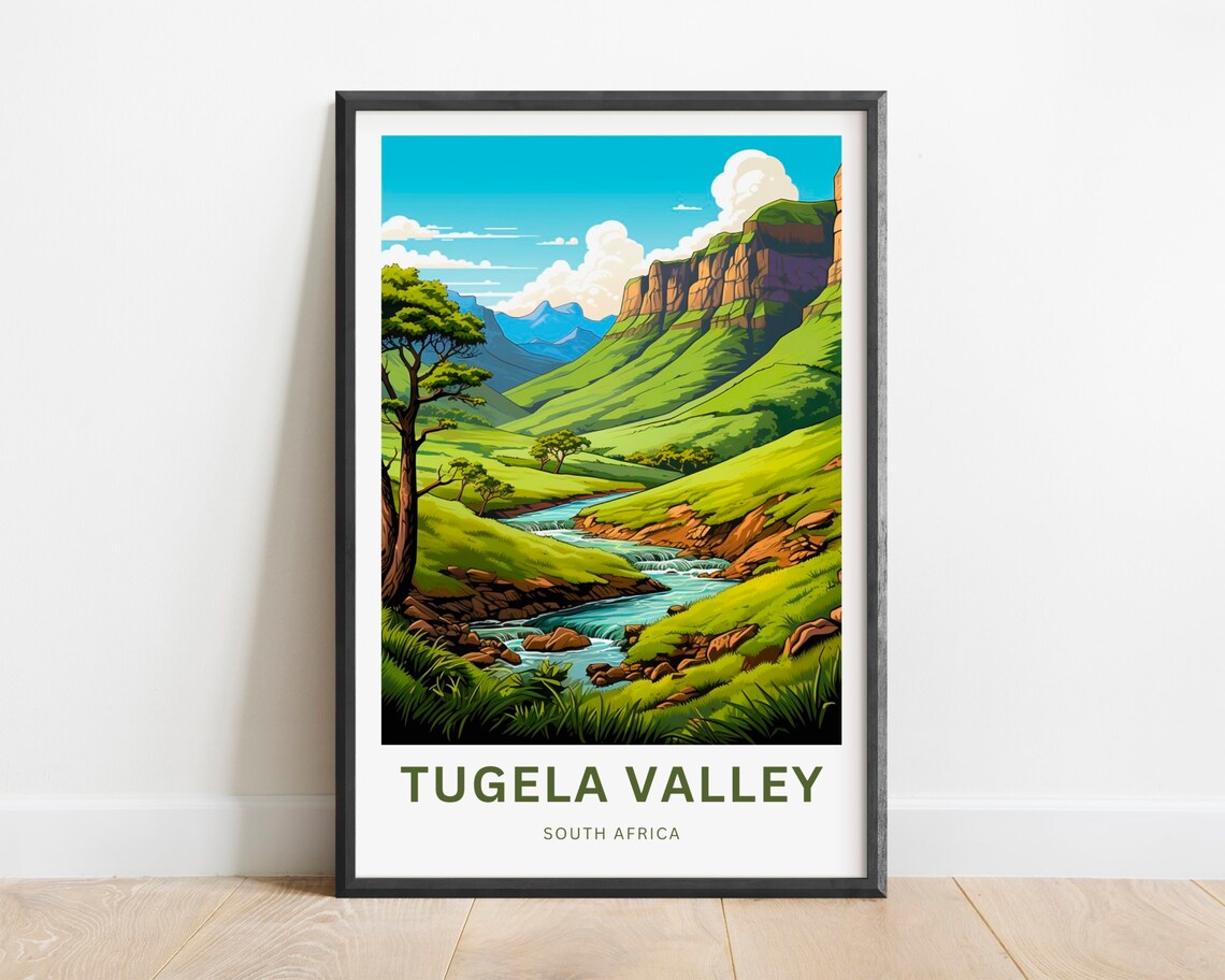 Tugela Valley South Africa Mountain Gorge River Cliffs Travel Poster
