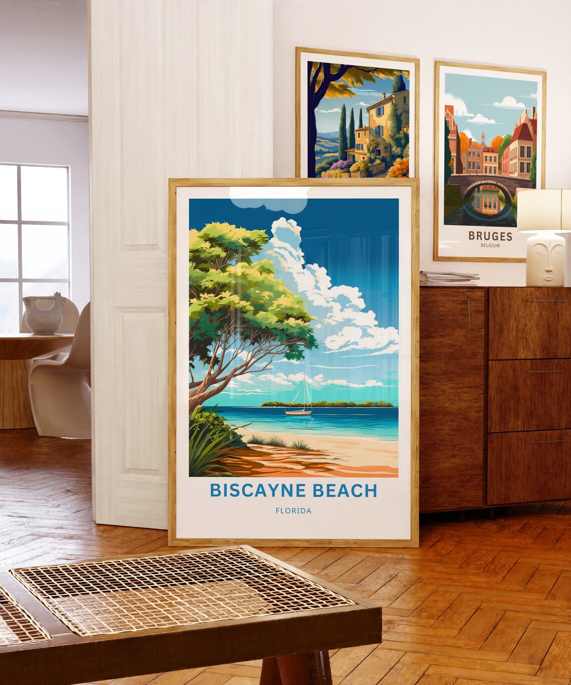 Biscayne Beach Florida Vintage Travel Poster Tropical Sailboat Art - Image 5