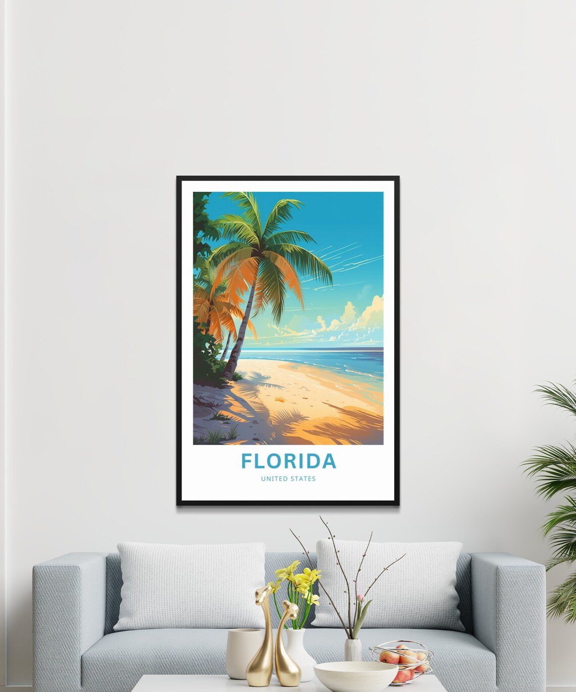 Florida Beach Travel Poster Leaning Palm Tree Sandy Shore Art - Image 3