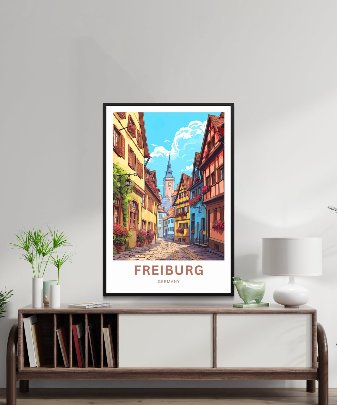 Personalized Freiburg Germany Cobblestone Street Vintage Travel Poster - Image 2