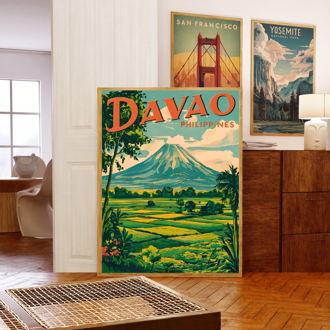 Davao Philippines Vintage Volcano Rice Field Classic Travel Poster - Image 5